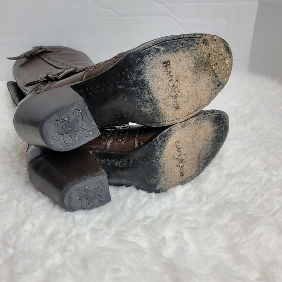 Black Star Women's Boots Size 8.5 Brown Leather Studded Zipper Western Cowboy - Picture 8 of 9